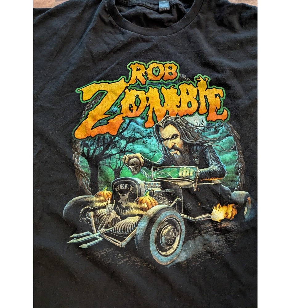 Rob Zombie Hellbilly Deluxe Hot Rod Graphic T-Shirt Mens XL Black Cotton Tee